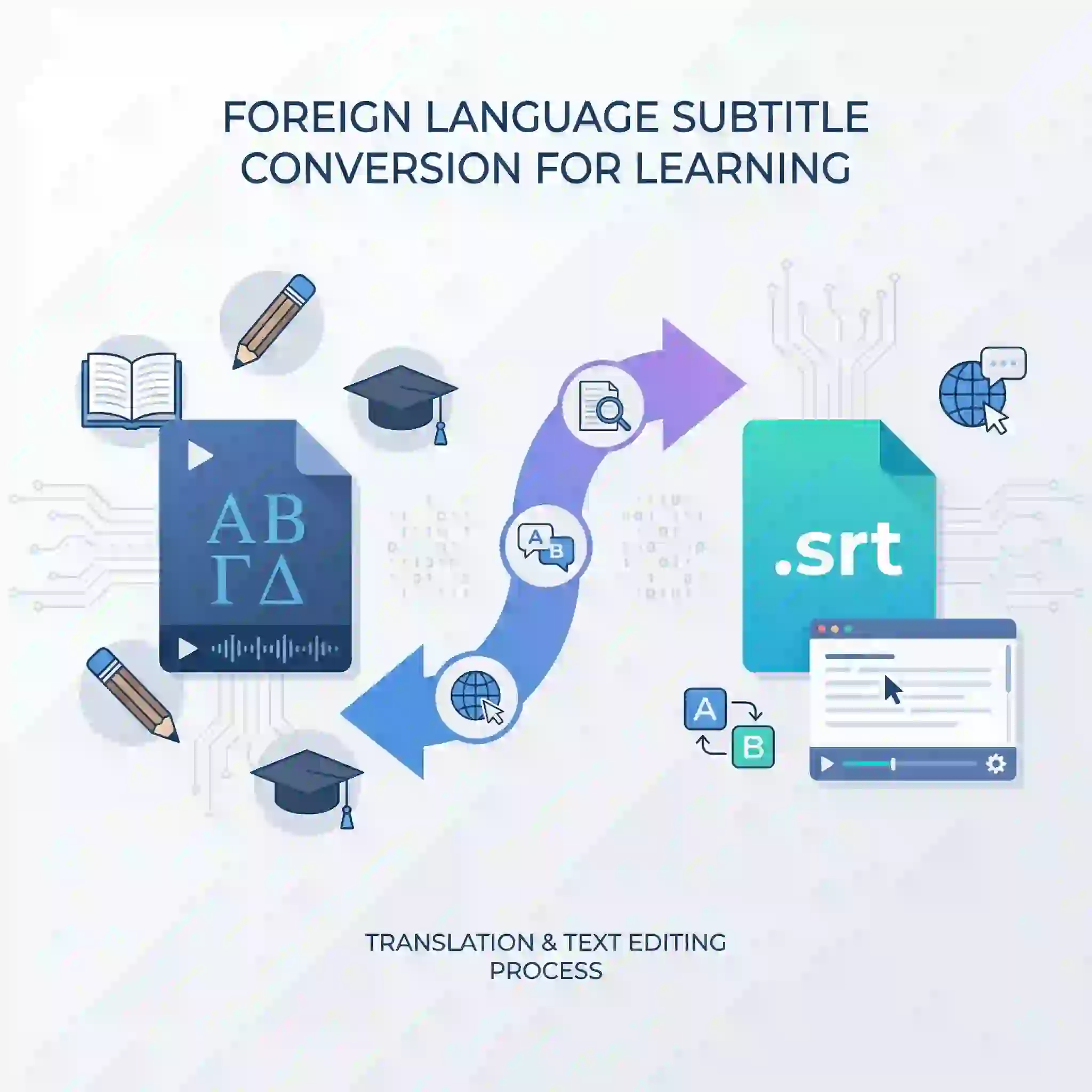 Convert foreign subtitle files for study and editing