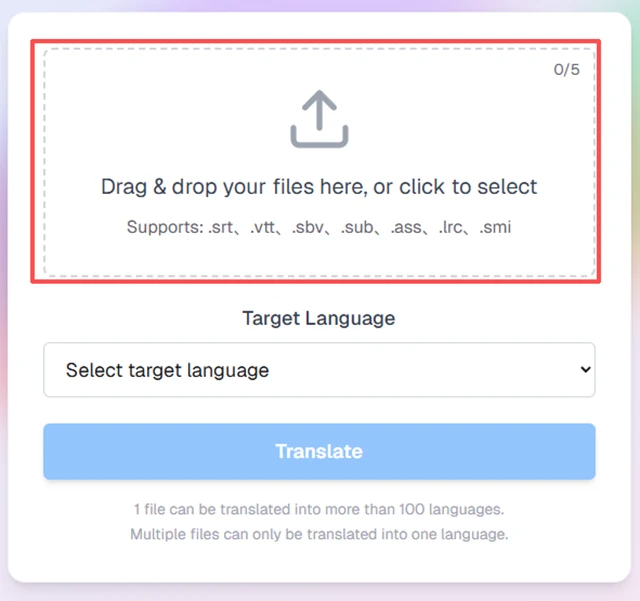 Drag-and-drop batch upload that helps creators translate subtitles with ai faster, gathering SRT and VTT files into one workflow to streamline parallel multilingual translations and organized outputs.