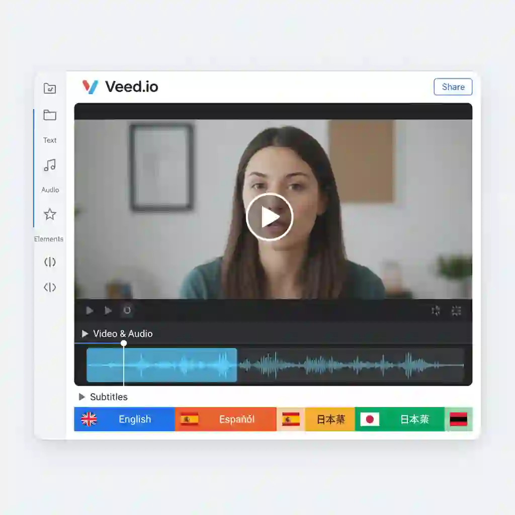 Inside Veed.io where creators translate subtitles with ai, showing all-in-one editing, auto transcription, subtitle styling, and export options designed for fast social content and multilingual workflows.