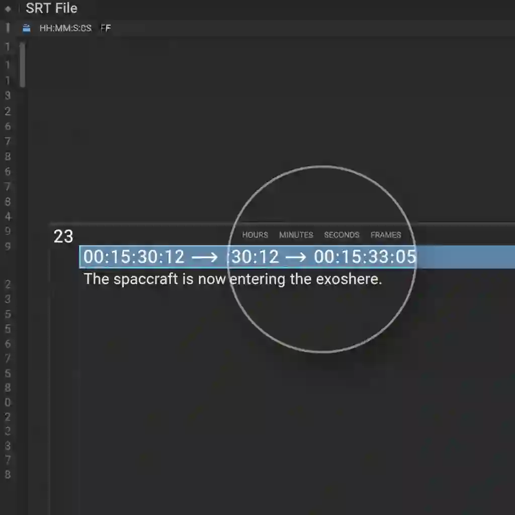 Example demonstrating SRT file creation for audiovisual translation subtitling, showing numbered entries, precise timecodes, and clean line breaks that maximise readability and maintain accurate synchronisation with spoken dialogue.