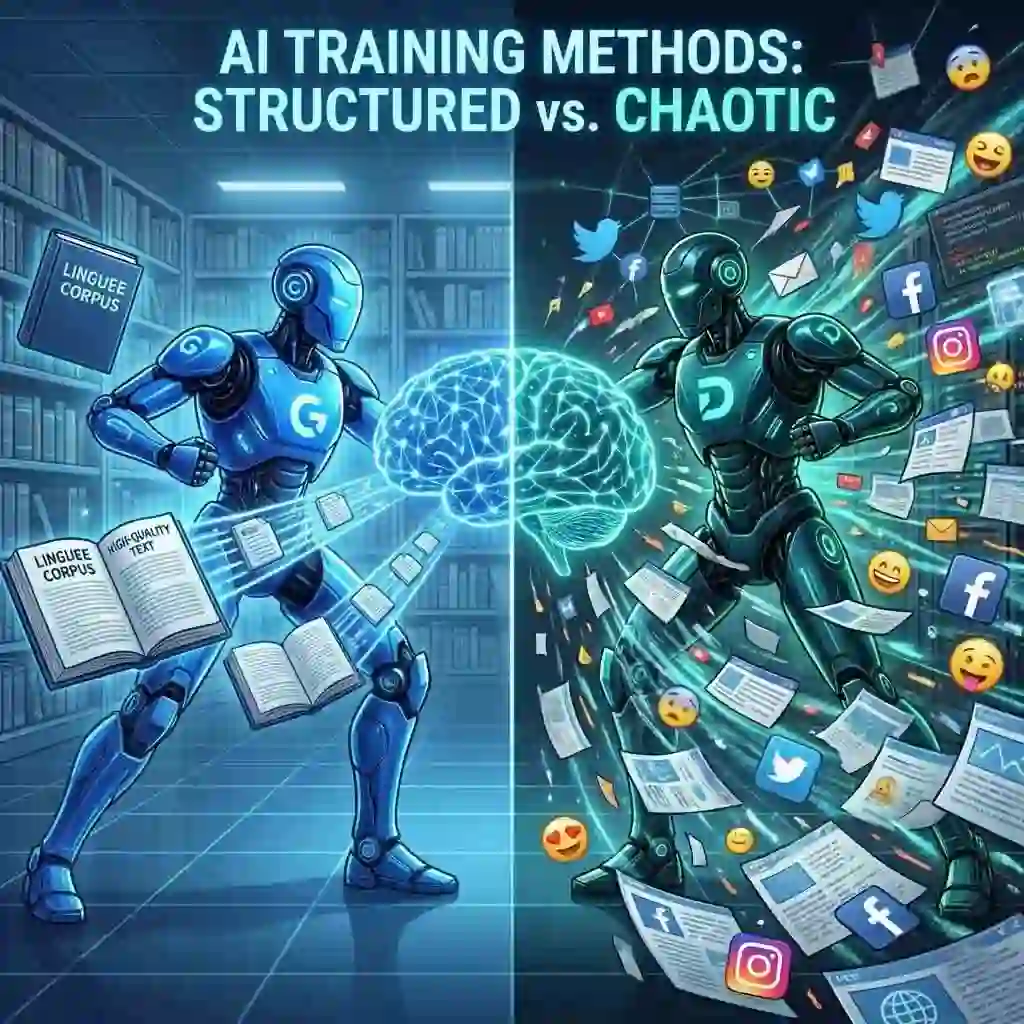 An infographic illustrating the distinct neural network architectures powering the translation engines, highlighting how data training sets influence the accuracy and naturalness in the ongoing deepl vs google translate technological competition.