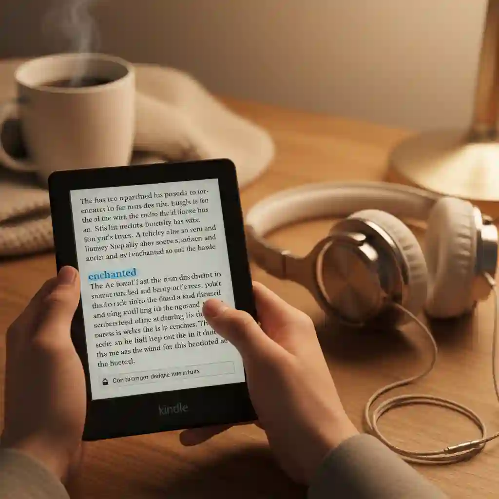A close-up of a Kindle device displaying foreign text alongside an iPad playing a synchronized audiobook, perfectly demonstrating the kindle immersion reading technique that enhances immersion language learning efficiency.